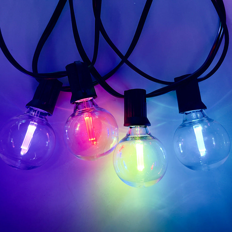 Ghirlanda Luminoasa solara RGB, 8 Moduri de Iluminare, 25M, Becuri LED G40, 3000K, Telecomanda inclusa, IP65, Autonomie Mare, lumina colorata