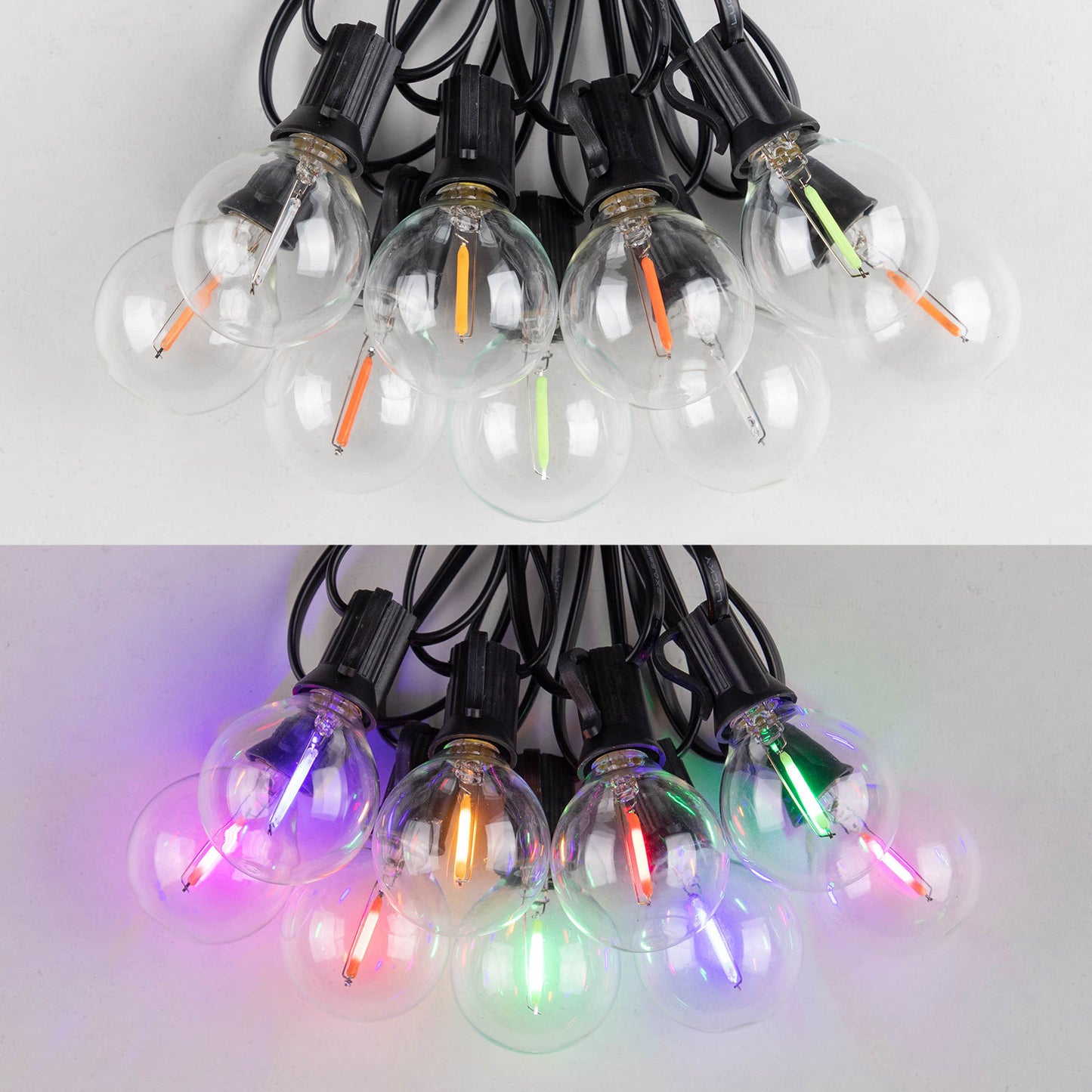 Ghirlanda Luminoasa solara RGB, 8 Moduri de Iluminare, 25M, Becuri LED G40, 3000K, Telecomanda inclusa, IP65, Autonomie Mare, lumina colorata