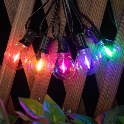 Ghirlanda Luminoasa solara RGB, 8 Moduri de Iluminare, 25M, Becuri LED G40, 3000K, Telecomanda inclusa, IP65, Autonomie Mare, lumina colorata