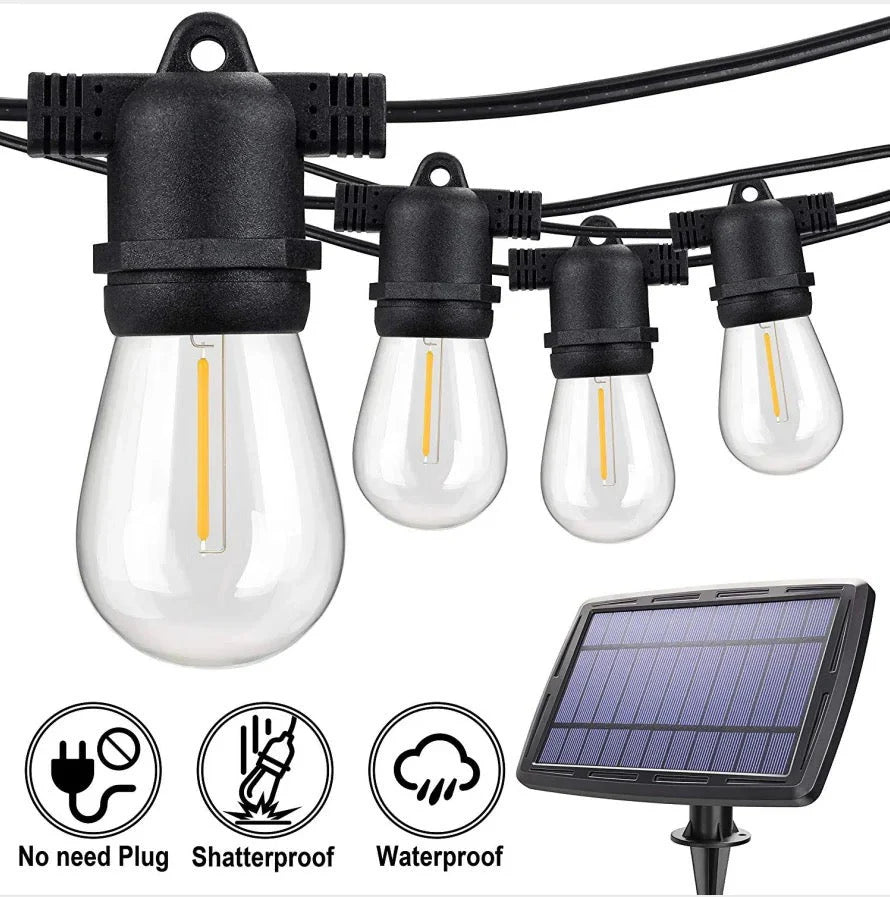 Ghirlanda Luminoasa solara RGB, 8 Moduri de Iluminare, 25M, Becuri LED G40, 3000K, Telecomanda inclusa, IP65, Autonomie Mare, lumina colorata