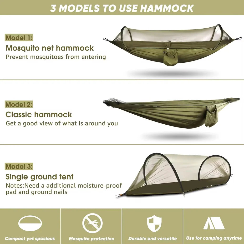 Hamac Suspendat cu Plasă de Protecție împotriva Insectelor 260x140cm Pat Portabil pentru Camping, Drumeții, Pescuit și Relaxare în Natură
