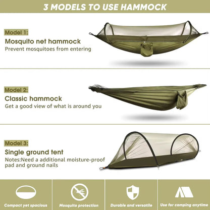 Hamac Suspendat cu Plasă de Protecție împotriva Insectelor 260x140cm Pat Portabil pentru Camping, Drumeții, Pescuit și Relaxare în Natură