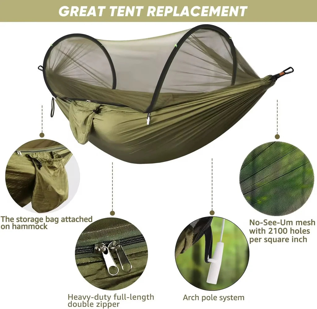 Hamac Suspendat cu Plasă de Protecție împotriva Insectelor 260x140cm Pat Portabil pentru Camping, Drumeții, Pescuit și Relaxare în Natură