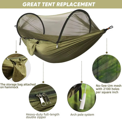 Hamac Suspendat cu Plasă de Protecție împotriva Insectelor 260x140cm Pat Portabil pentru Camping, Drumeții, Pescuit și Relaxare în Natură