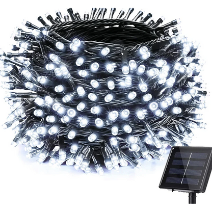 Instalație LED Crăciun 10M cu Panou Solar Lumina Alb-Rece, 100 LED Rezistentă la Apă pentru Exterior și Interior
