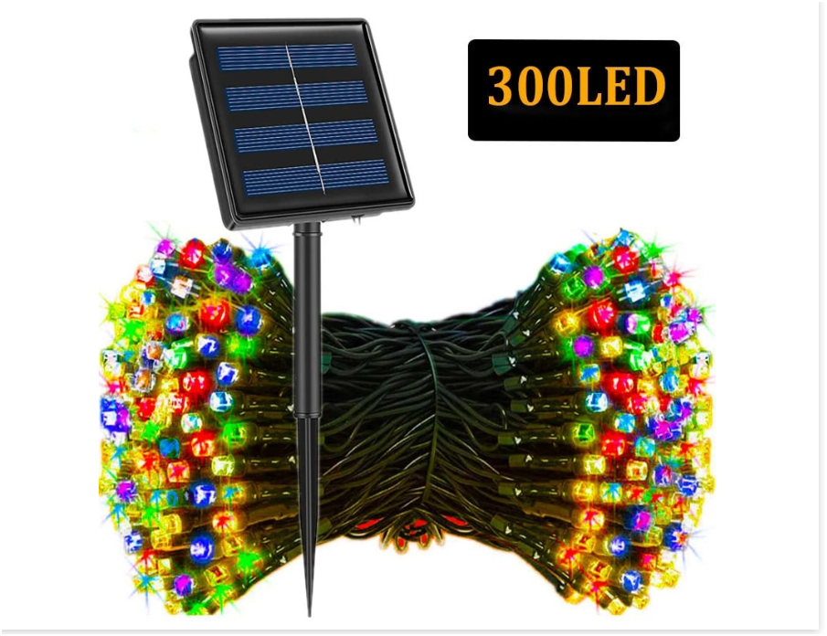 Instalație LED Crăciun 35M cu Panou Solar Lumini Multicolore RGB, 300 LED pentru Exterior și Interior, Rezistentă la Apă