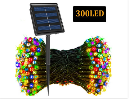 Instalație LED Crăciun 35M cu Panou Solar Lumini Multicolore RGB, 300 LED pentru Exterior și Interior, Rezistentă la Apă