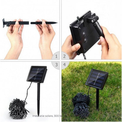 Instalație LED Crăciun 50M cu Panou Solar Lumini Multicolore RGB, 550 LED pentru Exterior și Interior, Rezistentă la Apă