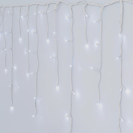 Instalație LED Franjuri inegale 12×0.7m Fir gros, Lumina Alb-Rece, Interconectabila, pentru Exterior și Interior, Decor Crăciun