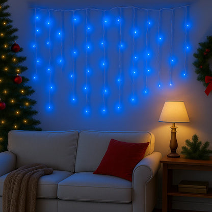Instalație LED Franjuri inegale 12×0.7m Fir gros, Lumina Albastra, Interconectabila, pentru Exterior și Interior, Decor Crăciun