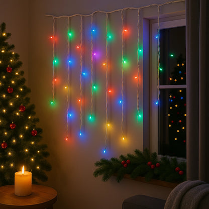Instalație LED Franjuri inegale 12×0.7m Fir gros, Multicolor Interconectabila, pentru Exterior și Interior, Decor Crăciun Elegant
