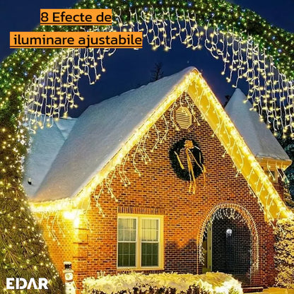 Instalație LED Franjuri 30m Fir gros, Alb cald Interconectabila 650 Led-uri, pentru Exterior și Interior, Decor Crăciun