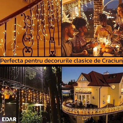 Instalație LED Franjuri 40m Fir gros, Alb cald Interconectabila 1200 Led-uri, pentru Exterior și Interior, Decor Crăciun