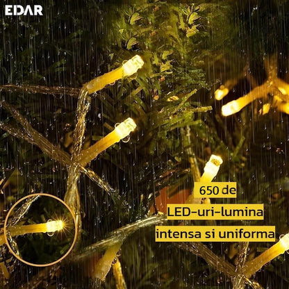 Instalație LED Franjuri 40m Fir gros, Alb cald Interconectabila 1200 Led-uri, pentru Exterior și Interior, Decor Crăciun