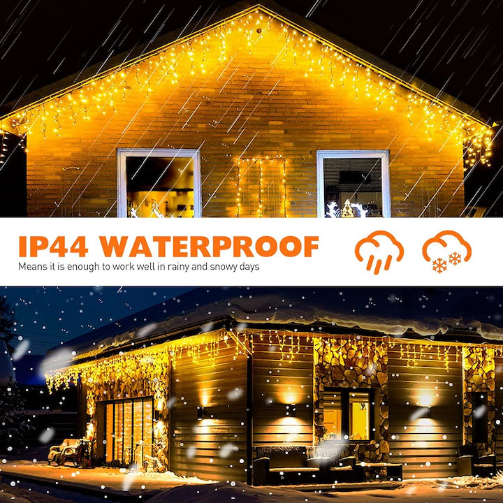 Instalație LED Franjuri 50m Fir gros, Alb cald Interconectabila 1500 Led-uri, pentru Exterior și Interior, Decor Crăciun