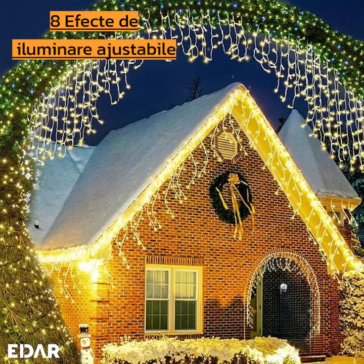 Instalație LED Franjuri 50m Fir gros, Alb cald Interconectabila 1500 Led-uri, pentru Exterior și Interior, Decor Crăciun