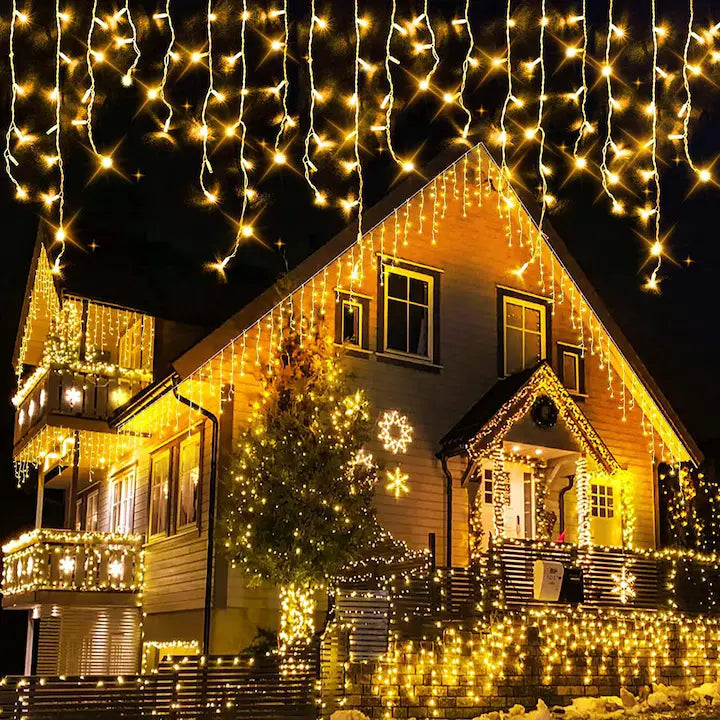 Instalație LED Franjuri 50m Fir gros, Alb cald Interconectabila 1500 Led-uri, pentru Exterior și Interior, Decor Crăciun