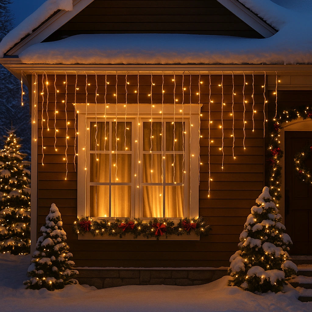 Instalație LED Franjuri inegale 6x0.7m Fir gros, Lumina Caldă pentru Exterior și Interior, Decor Crăciun Elegant