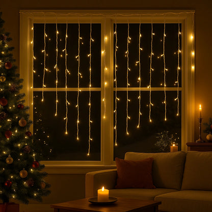Instalație LED Franjuri inegale 6x0.7m Fir gros, Lumina Caldă pentru Exterior și Interior, Decor Crăciun Elegant