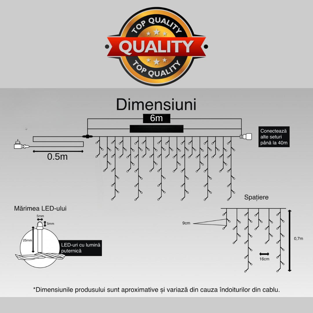 Instalație LED Franjuri inegale 6x0.7m Fir gros, Lumina Rece pentru Exterior și Interior, Decor Crăciun Elegant