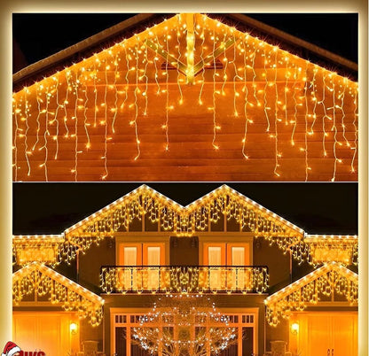 Instalație LED franjuri tip turturi 25m, 750 LED alb cald, lumini de Crăciun pentru exterior și interior, rezistenta la umiditate si inghet