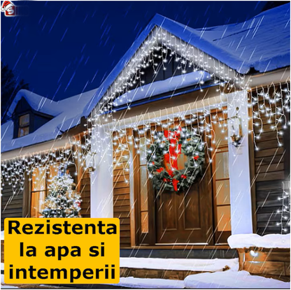 Instalație LED franjuri tip turturi 25m, 750 LED Lumina Alb rece, pentru exterior și interior, rezistenta la umiditate si inghet