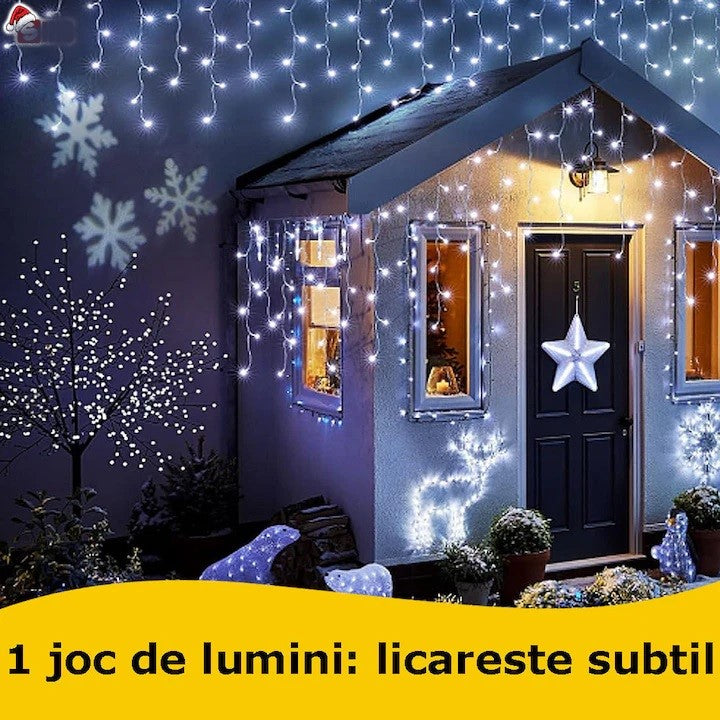 Instalație LED franjuri tip turturi 25m, 750 LED Lumina Alb rece, pentru exterior și interior, rezistenta la umiditate si inghet