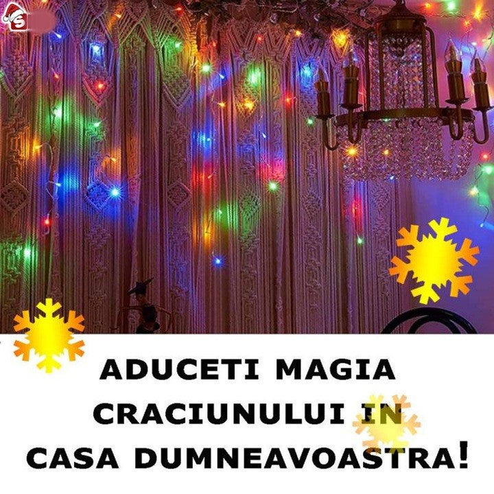 Instalație LED franjuri tip turturi 25m, 750 LED Multicolor, lumini de Crăciun pentru exterior și interior, rezistenta la umiditate si inghet