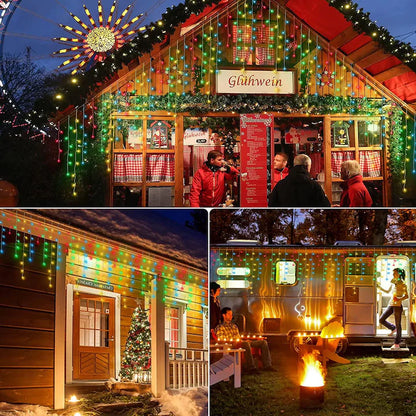 Instalație LED franjuri tip turturi 25m, 750 LED Multicolor, lumini de Crăciun pentru exterior și interior, rezistenta la umiditate si inghet