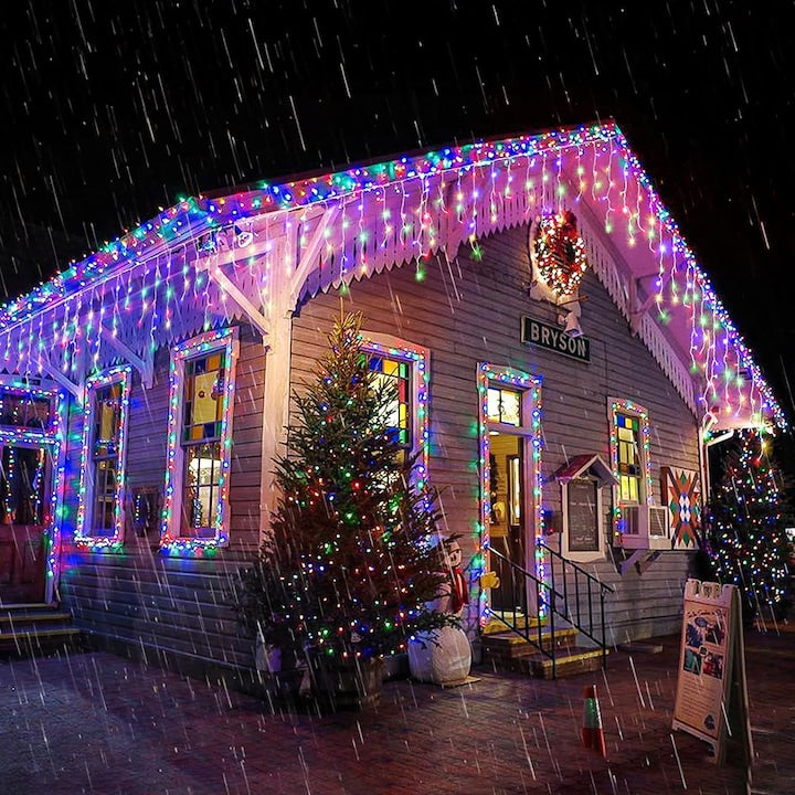 Instalație LED franjuri tip turturi 25m, 750 LED Multicolor, lumini de Crăciun pentru exterior și interior, rezistenta la umiditate si inghet