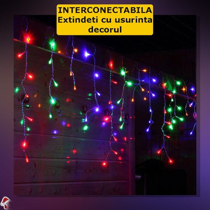 Instalație LED franjuri tip turturi 25m, 750 LED Multicolor, lumini de Crăciun pentru exterior și interior, rezistenta la umiditate si inghet