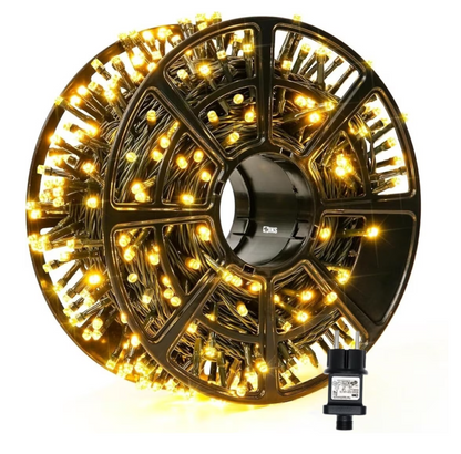 Instalatie Led Rola 50m, 350 LED Lumina Alb Cald, Decorativa pentru Interior și Exterior Protectie la Apa