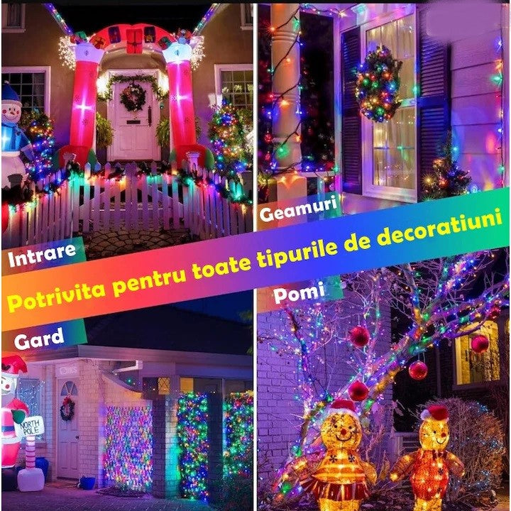 Instalatie Led Rola Multicolor Decorativa 30m, 260 LED Protectie la Apa, pentru Interior și Exterior