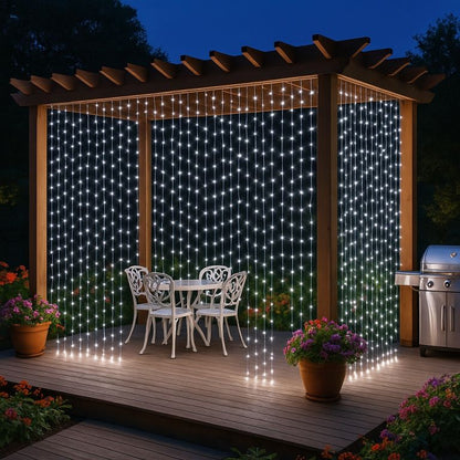 Instalatie LED tip perdea 5x2m, 600 Leduri, lumină alb rece, lumini de Crăciun pentru exterior și interior