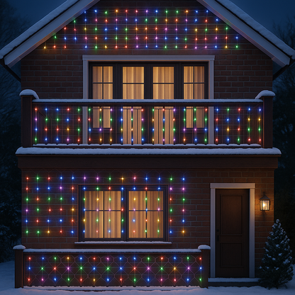 Instalatie LED tip perdea 5x2m, 600 Leduri, Multicolor, lumini de Crăciun pentru exterior și interior