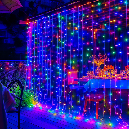 Instalatie LED tip perdea 5x2m, 600 Leduri, Multicolor, lumini de Crăciun pentru exterior și interior