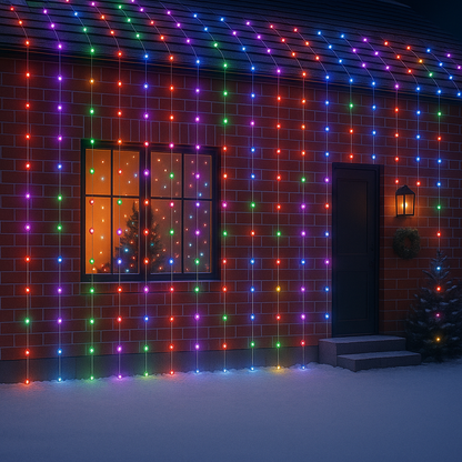 Instalatie LED tip perdea 5x2m, 600 Leduri, Multicolor, lumini de Crăciun pentru exterior și interior