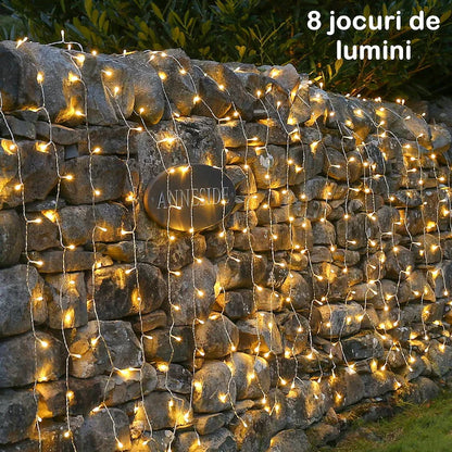 Instalatie LED tip perdea ploaie 5x2m, 600 Leduri, lumină alb cald, lumini de Crăciun pentru exterior și interior, rezistentă la umezeală și frig