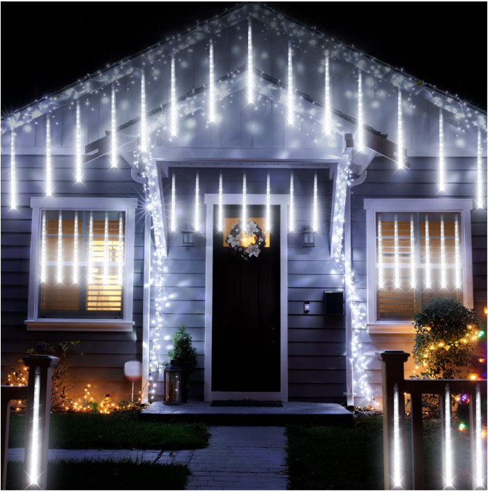 Instalație LED Tip Turturi Meteorit, Efect de Curgere, Lumină Alb Rece, 8 Tuburi, 50cm, IP65