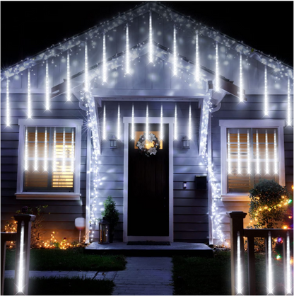 Instalație LED Tip Turturi Meteorit, Efect de Curgere, Lumină Alb Rece, 8 Tuburi, 50cm, IP65