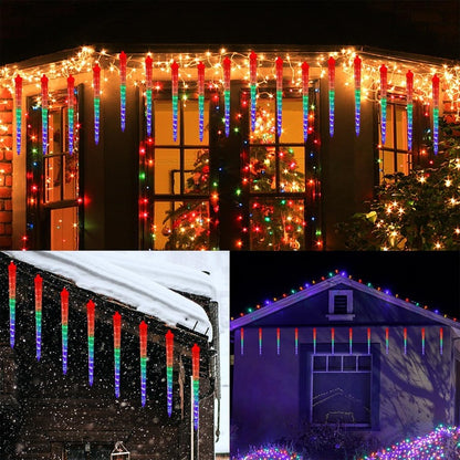 Instalație LED Tip Turturi Meteorit, Efect de Curgere, Multicolor, 8 Tuburi, 50cm, IP65