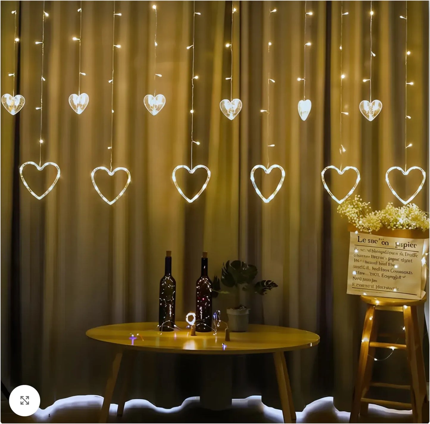 Instalație Luminoasă Crăciun cu 12 Fire, Inimioare mici si Mari LED, Lumină Caldă, Decor Interior pentru Fereastră sau Brad