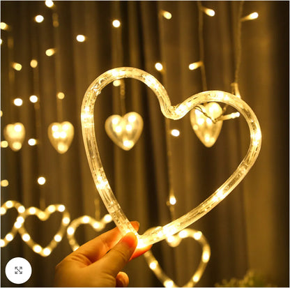 Instalație Luminoasă Crăciun cu 12 Fire, Inimioare mici si Mari LED, Lumină Caldă, Decor Interior pentru Fereastră sau Brad