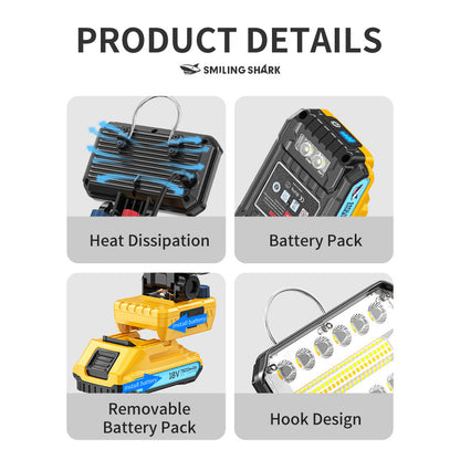 Lampă de Lucru LED Profesională Acumulator 18V, Reglabilă 3500 mAh, 80W, 3800 Lumeni, Lumină Caldă si Rece, Port USB Încărcător Telefon Type-C