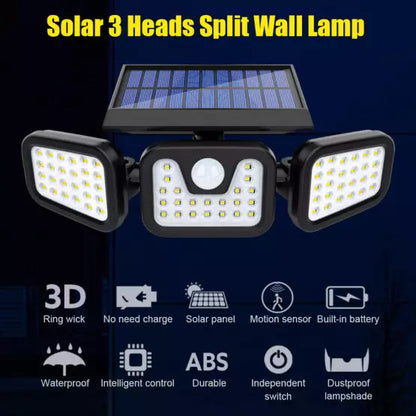 Lampa solara cu 3 capete LED, Panouri rotative 80W, 300Lm, senzor de lumina senzor de miscare, Rezistenta la apa IP65