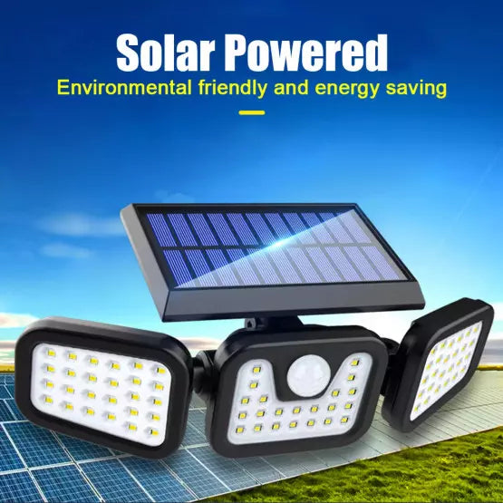 Lampa solara cu 3 capete LED, Panouri rotative 80W, 300Lm, senzor de lumina senzor de miscare, Rezistenta la apa IP65