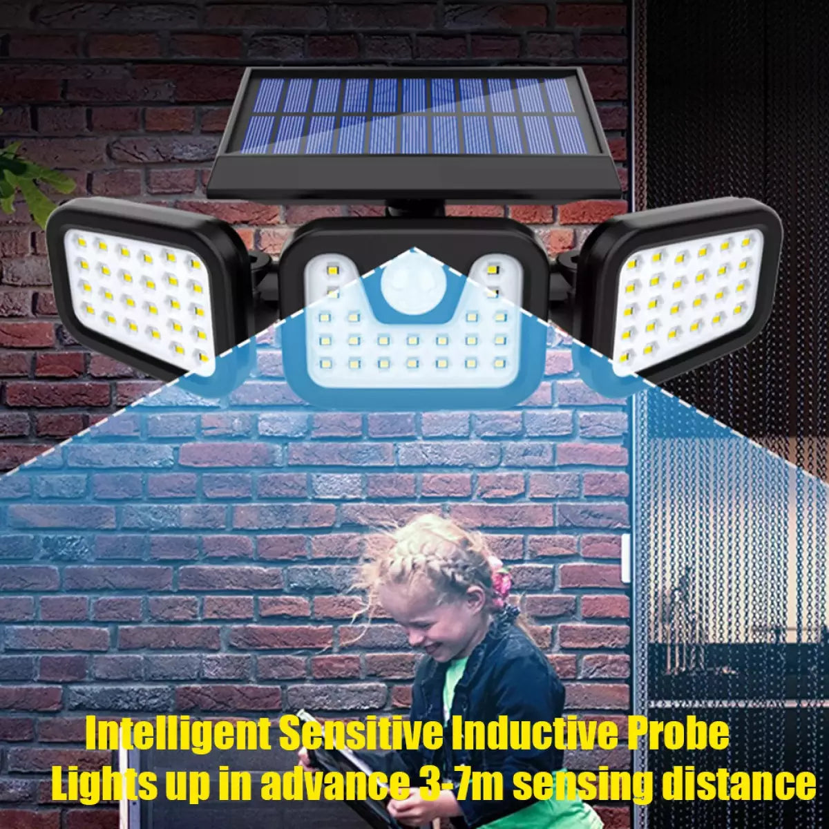 Lampa solara cu 3 capete LED, Panouri rotative 80W, 300Lm, senzor de lumina senzor de miscare, Rezistenta la apa IP65