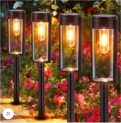 Lampa solara de gradina 1+1 Gratis Tip Felinar LED 55Cm Rezitenta la intemperii IP65 Lumina calda Pentru Curte, Alee, Drum