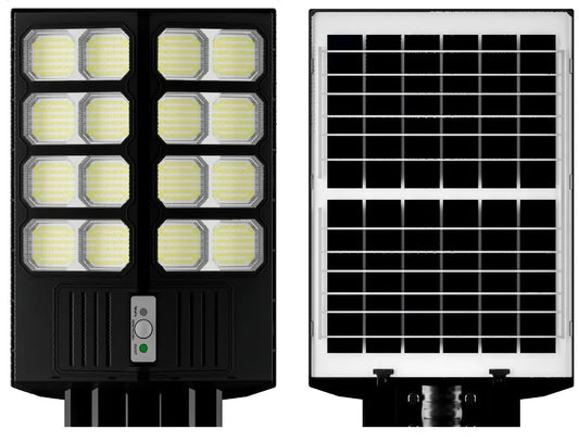 Lampa Solara Dubla LED Jortan, 1600W, Telecomanda, Suport metalic inclus, Unghi Larg de iluminare, Autonomie extinsa, Senzor de miscare si de Lumina, Panou Solar Monocristalin