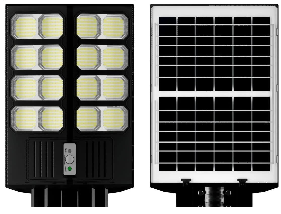 Lampa Solara Dubla LED Jortan, 2000W, Telecomanda, Suport metalic inclus, Unghi Larg de iluminare, Autonomie extinsa, Senzor de miscare si de Lumina, Panou Solar Monocristalin
